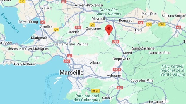 Gréasque carte entre Aix en Provence, Aubagne et Marseille